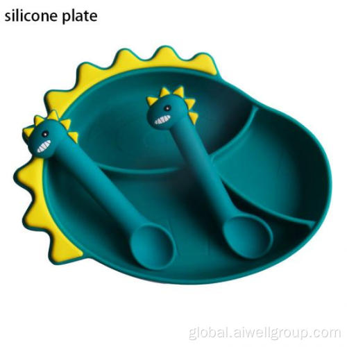 Silicone Plates and Bowl Dinner Plate Dinosaur Cartoon Silicone Plate Manufactory